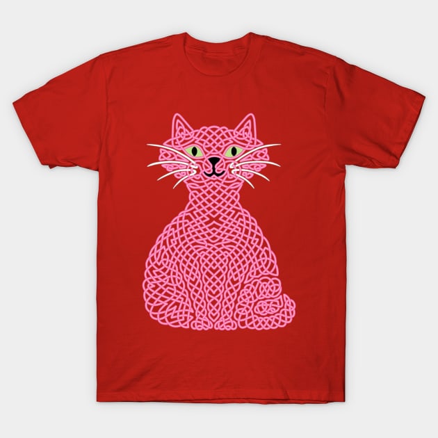 Knotty Cat - pink T-Shirt by Hippopottermiss